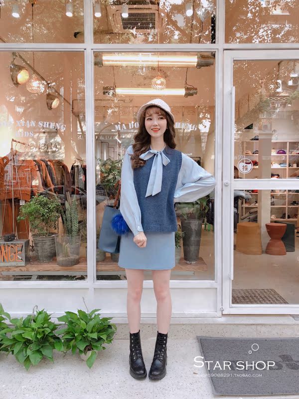 Áo vest cotton màu nữ hoang dã buông lỏng đan áo len mỏng tay không cổ tròn cổ áo vest nữ shop thời trang nữ