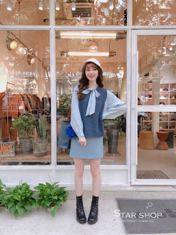 Áo vest cotton màu nữ hoang dã buông lỏng đan áo len mỏng tay không cổ tròn cổ áo vest nữ