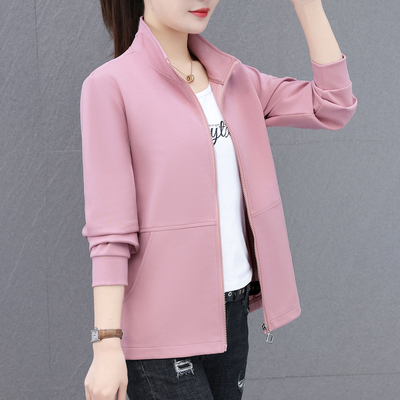 Woodpecker Sweatshirt Jacket for Women, Spring and Autumn Thin Style, 2026 New Model, Pink, Stylish Stand-Collar Cardigan Top for Middle-Aged Moms