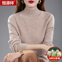 Hengyuanxiang 100 pure wool sweater womens new half-high collar cashmere sweater loose large size pullover short bottoming shirt