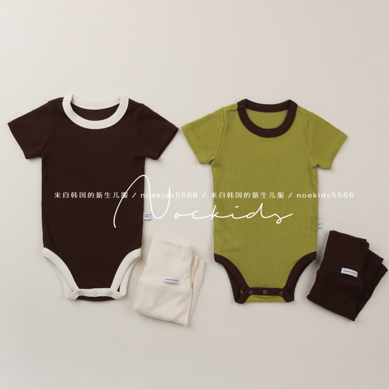 Peekaboo Korea 2026 Summer Soft and Drapey Color-Blocked Set Short-Sleeve Romper + Belly-Protecting Pants Loungewear ins