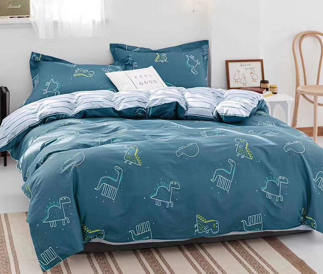 Dark Blue Cartoon Minimalist Stroke Dinosaur Pure Cotton Bed bedding linen bed Hat Pillowcase Cover four pieces set to do-Taobao