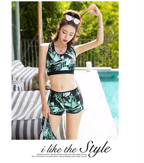 Bộ đồ lặn Hàn Quốc bốn mảnh nữ chia tay dài quần vest boxer đồ bơi thể thao khóa kéo che bụng đồ bơi 2 mảnh