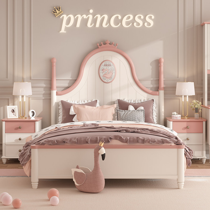 Solid wood Children's bed Girls 1 35 m Princess beds 1 5 m Single beds 1 2 American girls' beds Children's house innate