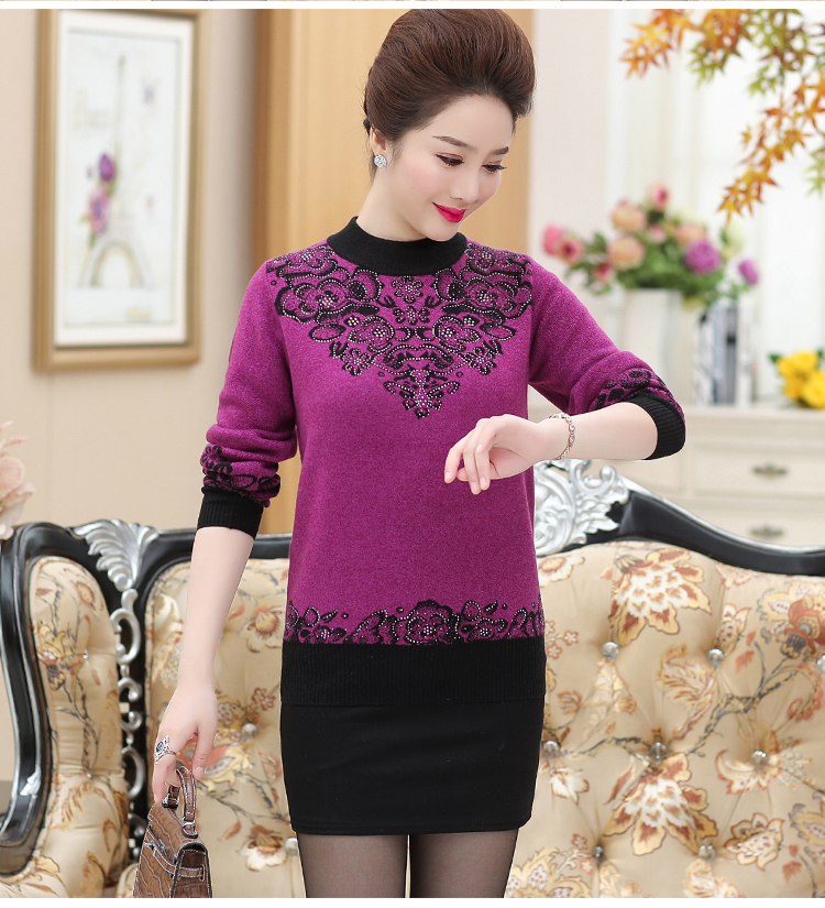 Áo len nữ mùa đông cổ cao áo len dày ấm áp cho mẹ mùa đông đan đáy áo len mới những bộ đồ mặc nhà thanh lịch tuổi trung niên