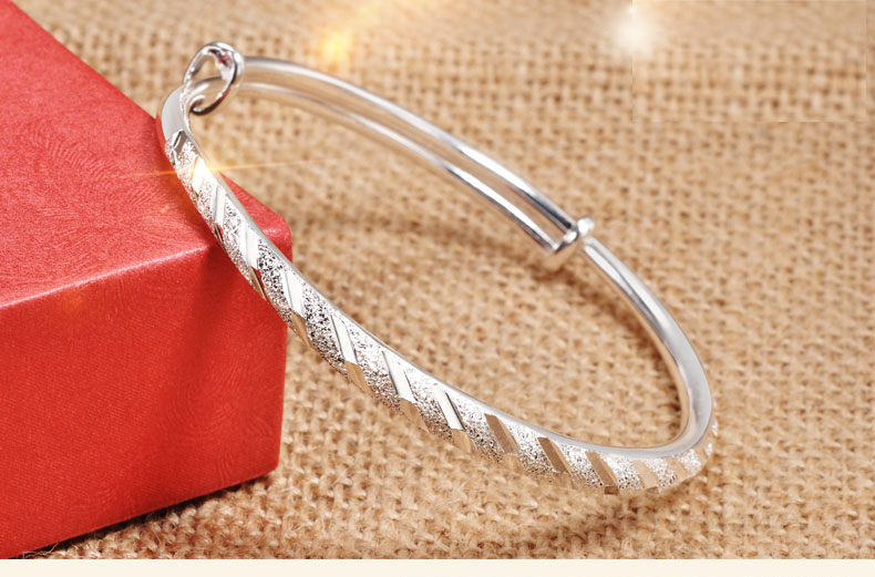 Thời trang mới s999 sterling bạc vòng tay nữ đơn giản linh hoạt mở vòng đeo tay kéo sinh viên trang sức bạc để gửi quà tặng mẹ vòng thạch anh tóc vàng