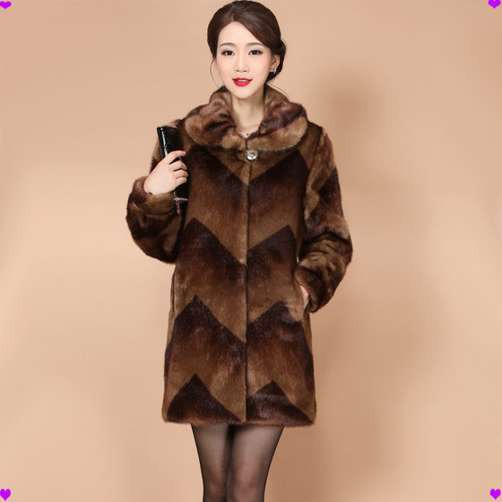 2023 winter new mink mid-length Haining fur mink coat for women high-end white stand-up collar coat