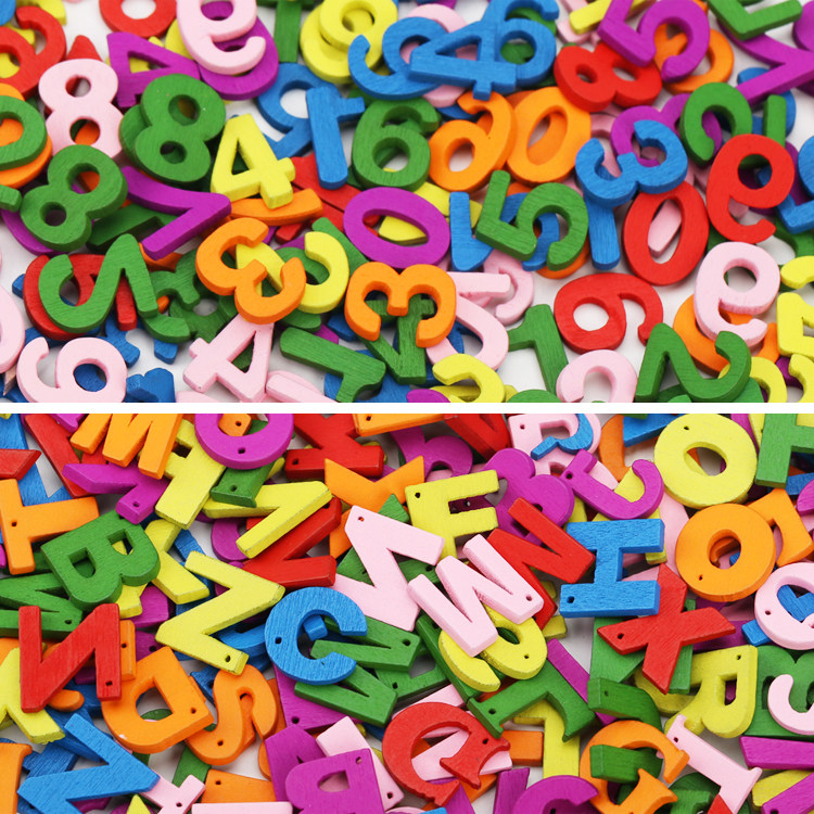Mixed wooden children decorated handmade colored wood buttons alphanumeric kindergarten handmade DIY stickers