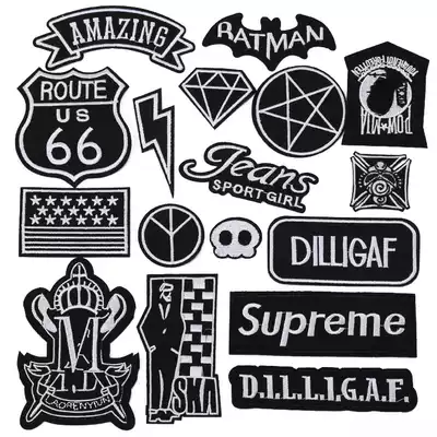 Fashion black cloth patch embroidery badge accessories clothes broken hole patch T-shirt badge down jacket denim decoration repair