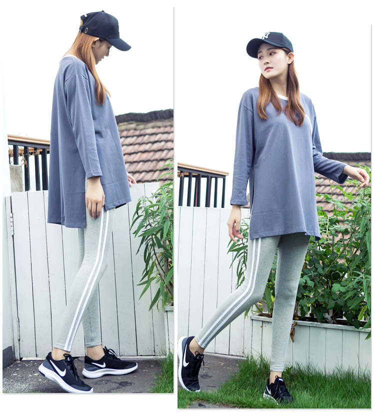 Quần legging nữ mặc mùa thu cotton trắng sọc thể thao quần đen co giãn bó sát chân quần shop thoi trang