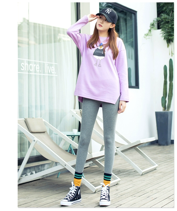 Quần legging nữ mặc mùa thu mới cotton cao eo chất béo MM cỡ lớn chân quần màu xám phần dài quần dài