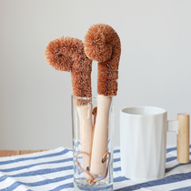Fresh wind natural coconut palm Cup brush long handle washing Cup brush kitchen cleaning Cup brush glass bottle cleaning artifact