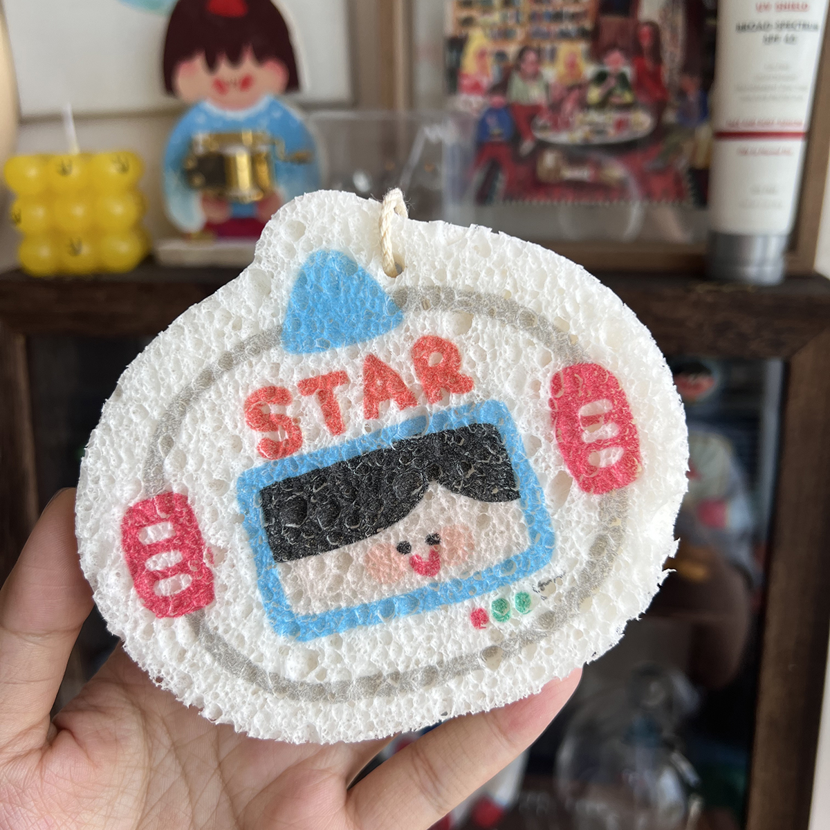 (Baa Baa Ball) Original Astronaut Avatar Dishwashing Sponge Wood Pulp Sponge Wipe Kitchen Cleaning Scrub