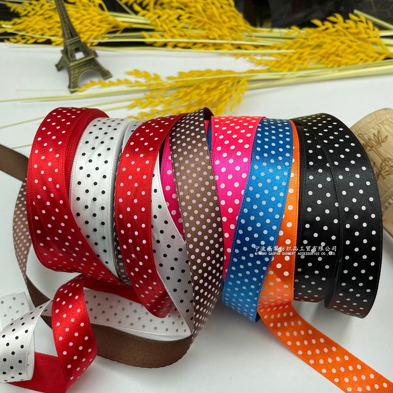 Printed color with round baud dots Silk with satin Ribbon Packaging Cake Baking Tie Festival Decorated Clou Bar Gift Box Strap