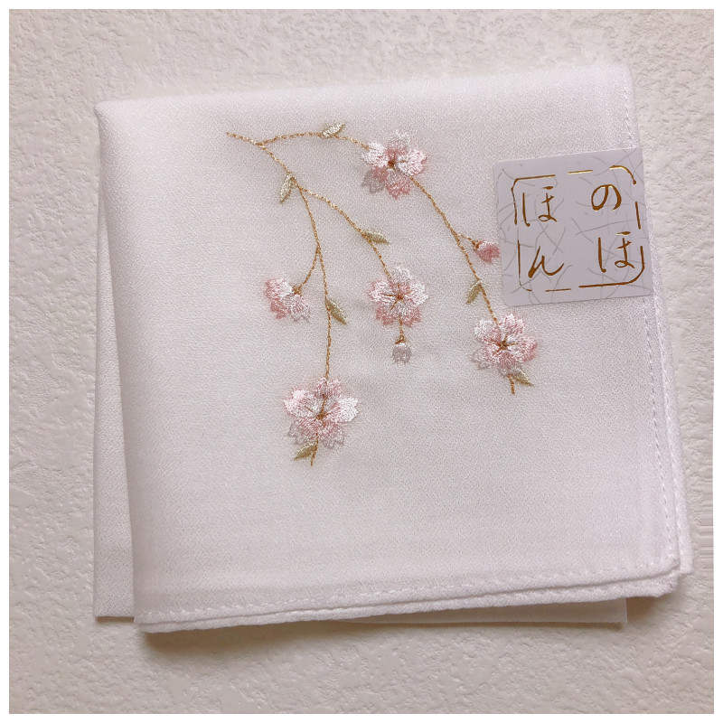 43cm Japanese imports of ancient wind all cotton handkerchief Lady pure cotton cherry blossom embroidery soft snowy white embroidered handkerchief-Taobao