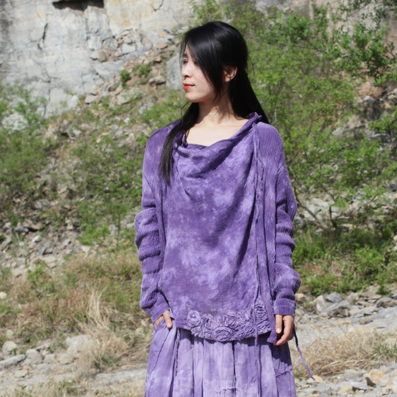 Ma Shuer's New Hand-Woven Floral Plant-Dyed Textured Pleated Linen Cardigan with Thin Straps, Artistic Retro Casual Style