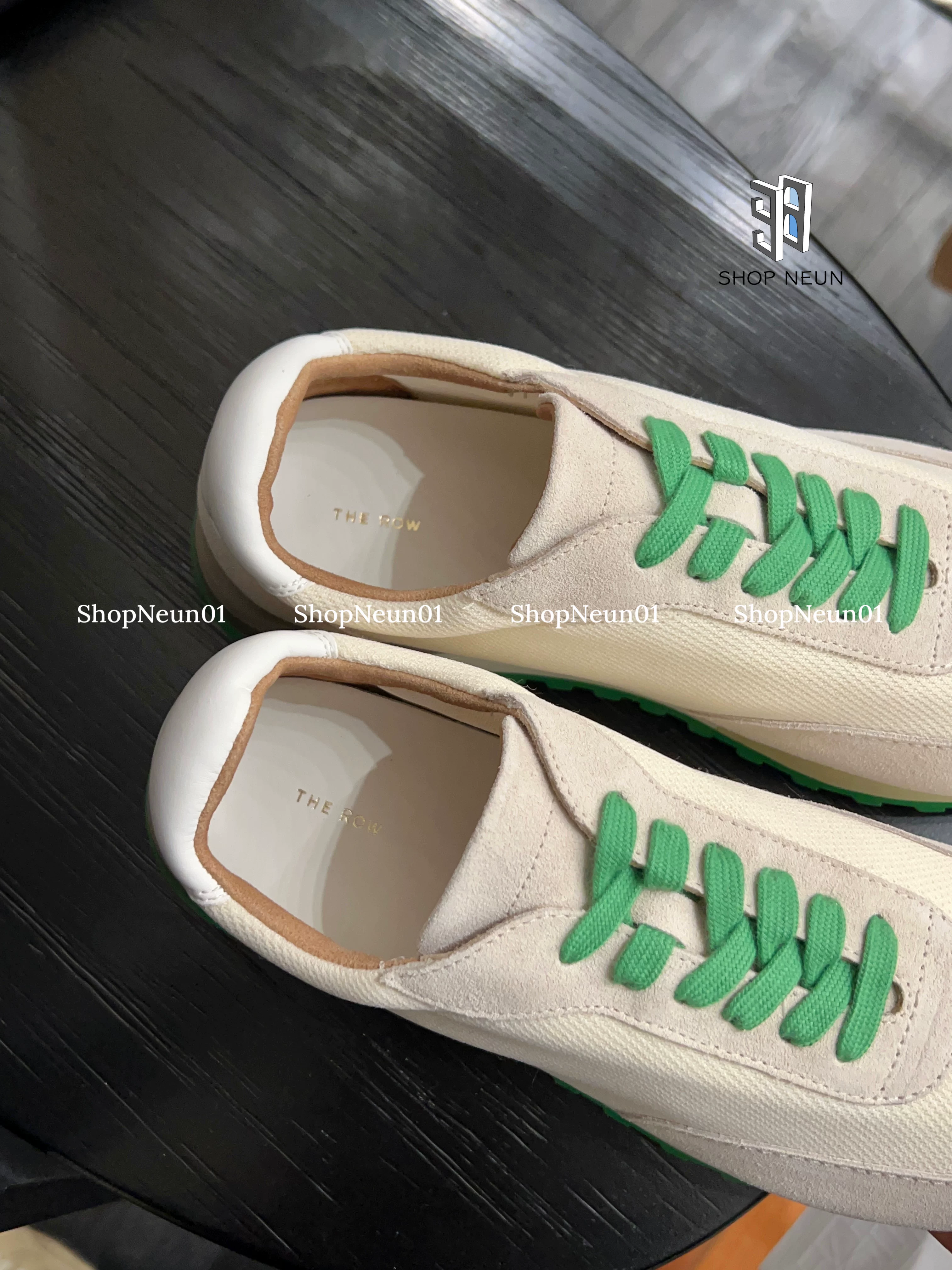"Neun" ready stock the row owen runner lace-up sneakers, green bottom suede and mesh