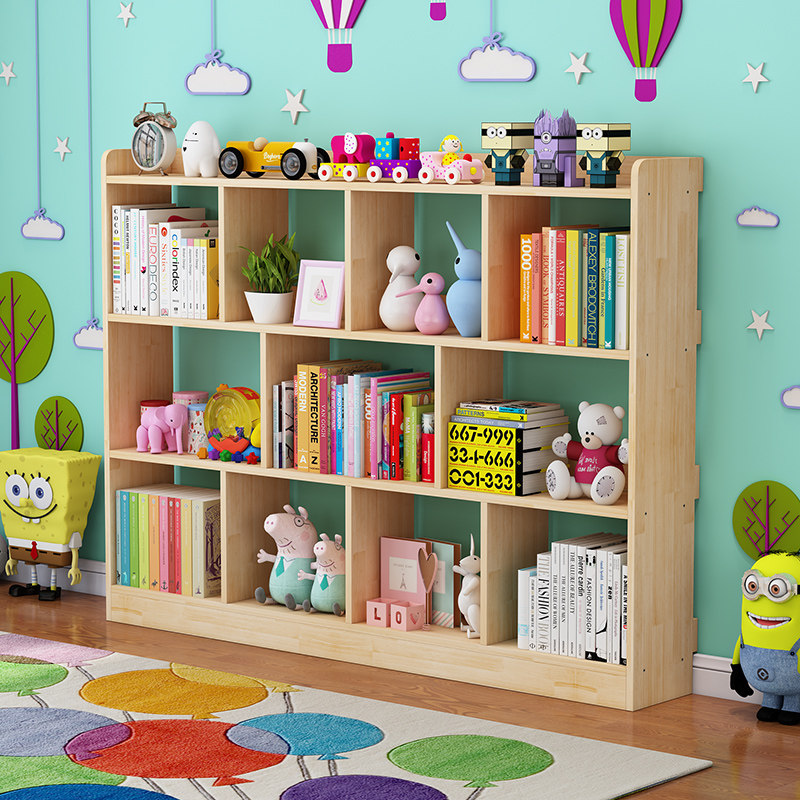 Full solid wood pine wood bookshelf Living room Floor Cabinet Student Brief creative bookcase Kindergarten Accommodating cabinet