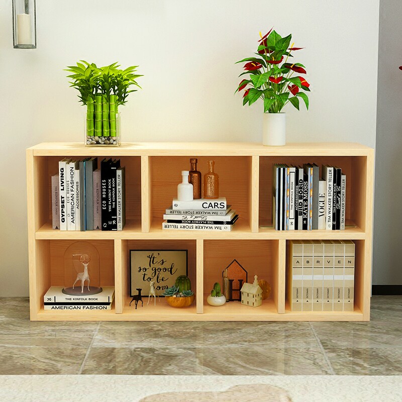 Solid wood children's bookshelf table shelf bay window cabinet simple student lattice cabinet seven grid pine bookcase