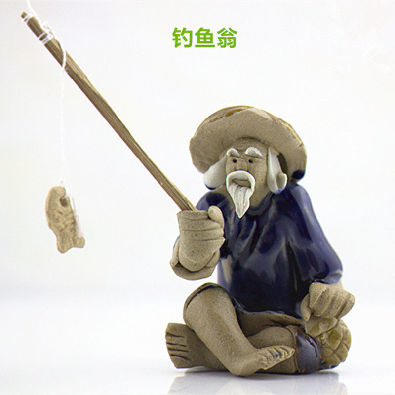 Fish tank Scenery Decoration Aquarium for Scenery Fishing Weng Man Fishing Flower Pot Stone Mountain Bonsai Ceramic People-Taobao