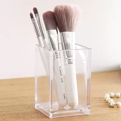 Acrylic makeup brush storage bucket cosmetic table eyebrow brush storage box plastic transparent office desktop Pen Holder