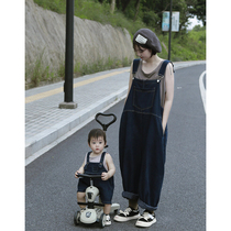 Special parent-child clothing mother-daughter clothing 2024 new parent-child denim overalls fashionable high-end and trendy