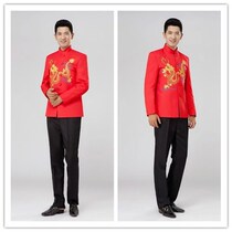 New Zhongshan clothing Republic of China Youth Costume Embroidery Dragon Standing Collar Suit host Division Singer Performances Stage Costumes