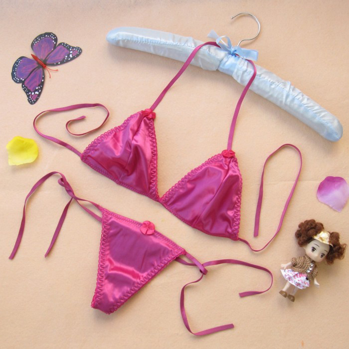Japanese-Style Girl's Lingerie Lace-Up Halter Bra T-Back Thong Three-Piece Sexy Bikini Set Young Woman's Underwear
