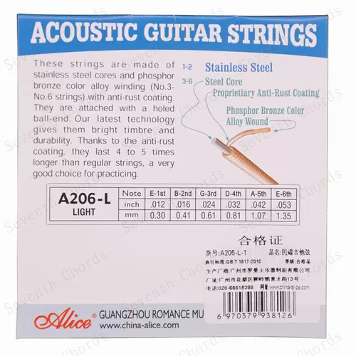 Alice A206-L 012 Серия деревянной народной гитары Bullet Steel String 1 String 2 String 3 String 3 String Guitar String Alice