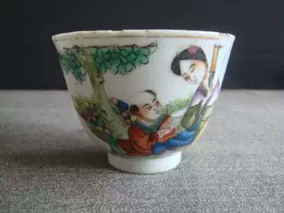 E0009 At the end of the Qing Dynasty, famous Song Yunxuan fine painting lady and child small tea bowl painting work is good
