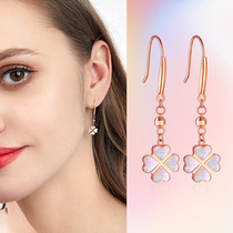 18k Gold Earrings Women K Gold Color Rose Gold Earrings Hook Four Leaf Grass Earrings Jewelry Birthday Gift Girlfriend