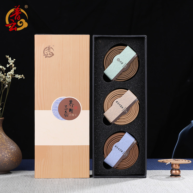 Puyun health three incense pan incense household indoor agarwood incense incense sandalwood toilet powder room wormwood incense for Buddha incense