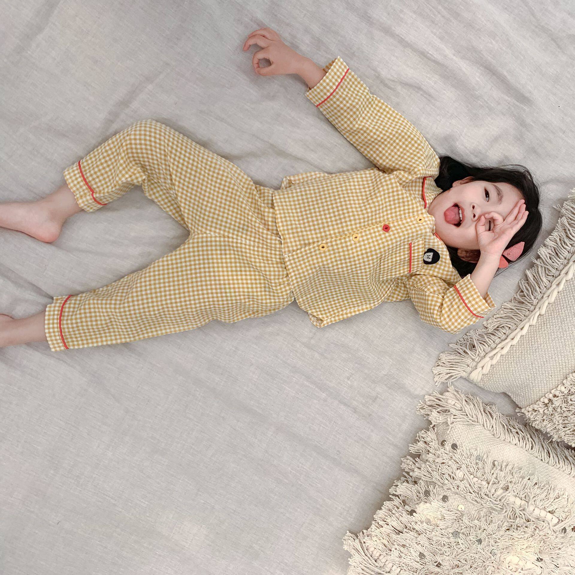 Children's Autumn Pajamas Han Edition Boys and Girls Pure Cotton Cartoon Home Clothes Baby Ocean Gas Japanese Short Sleeve Short Short Short