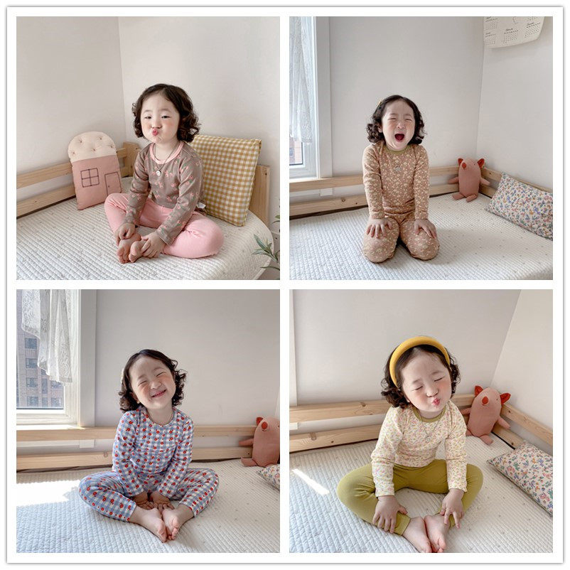 20 autumn and winter new Korean children's clothing 3 children's cotton floral home clothes 5 girls baby autumn clothes sanitary pants underwear set