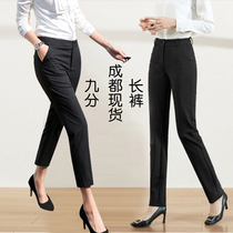 Summer thin womens trousers professional long pants business temperament thin ankle-length pants Korean small straight overalls Black