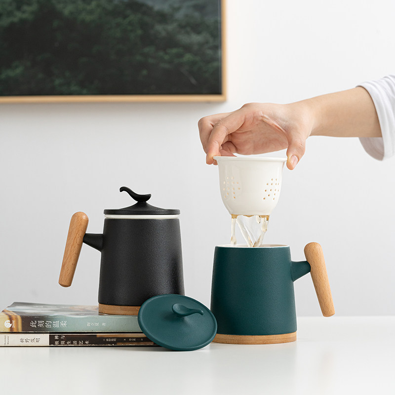 Couple mug with lid ceramic office tea cup tea separator cup simple creative gift box custom logo