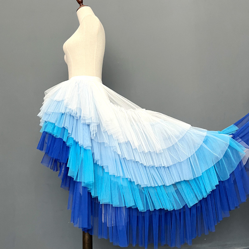 Ice Cream Blue Gradient Long Train Princess Beach Photo Shoot Event Mesh Half-Length Puffy Cake Skirt Stage Catwalk