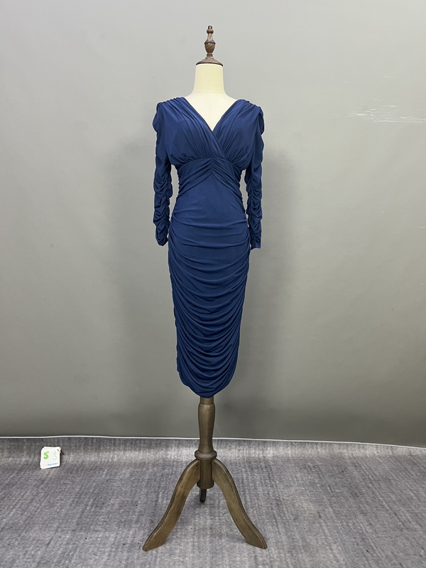 L Size Blue Princess Dress for Piano Performance, Birthday Evening Dress, Short Dress with Sleeves, Elegant and Unique Style