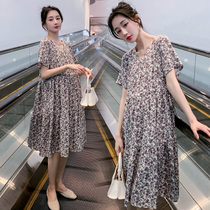 Pregnancy Woman Dress Spring Dress New Korean Version V Collar Short Sleeve Dress Code Dresses Big Code Pieces Summer Display Slim Loose Foreign Air Dresses