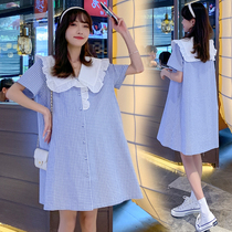 Summer new gestational woman dress sweet and beautiful dolls collar dress minus age foreign air plaid dress fashion models little short skirts