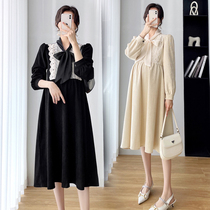 Online Red Pregnancy Woman Dress Spring Dress new Korean version Long sleeves Long sleeves Dress Loose with Slim Temperament Long Skirt Tide