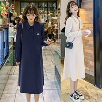 Spring Summer Dress New Plus Mast Code Gestation Woman Dress Slim Medium Long dress Dress Foreign Air Shirt College Wind Jersey