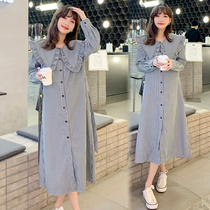 Pregnancy Woman Dress Spring Dress New Korean Version of the Long Striped Dress With Dress Code Loose slim and long sleeves Over Long Sleeves