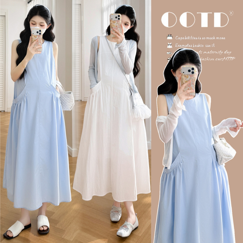 Summer New Style Korean Style Plus Size Loose Slimming Mid-Length Dress for Pregnant Women with Shawl + Sleeveless Suspender Skirt Set Summer New Style Korean Style Plus Size Loose Slimming Mid-Length Dress for Pregnant Women with Shawl + Sleeveless Suspender Skirt Set