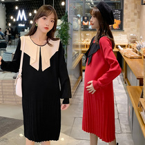 Pregnancy Woman Dress Autumn Winter Style Suit Out Fashion style Dress Net Red Sweater Sweater Winter Dress With Long Sleeve Blouses Two Sets