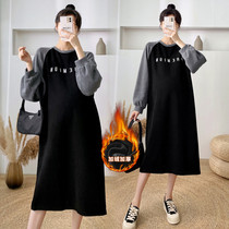 Autumn Winter Dress New Gats Plus Size Pregnancy Womens Clothing Loose Clothing Foreign Gas Over Kneecap Thickened and Velvety Dress