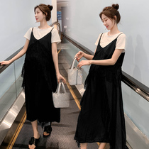 Pregnancy Woman Dress Spring Clothing in Korean version with long style dress Two suits Summer large yard Loose Over Kneecap with Skirt Tide