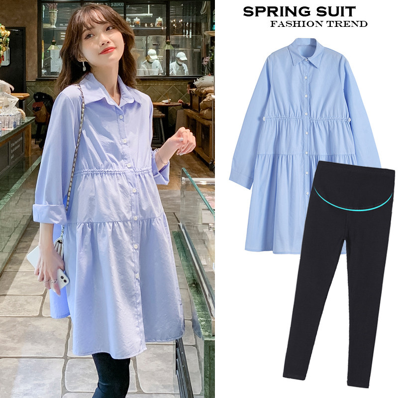 Spring loaded Korean version of maternity dress loose in the middle of a long version of the foreign dress Ocean Suit Gestation Mother blouses Female Boomer Shirt Summer