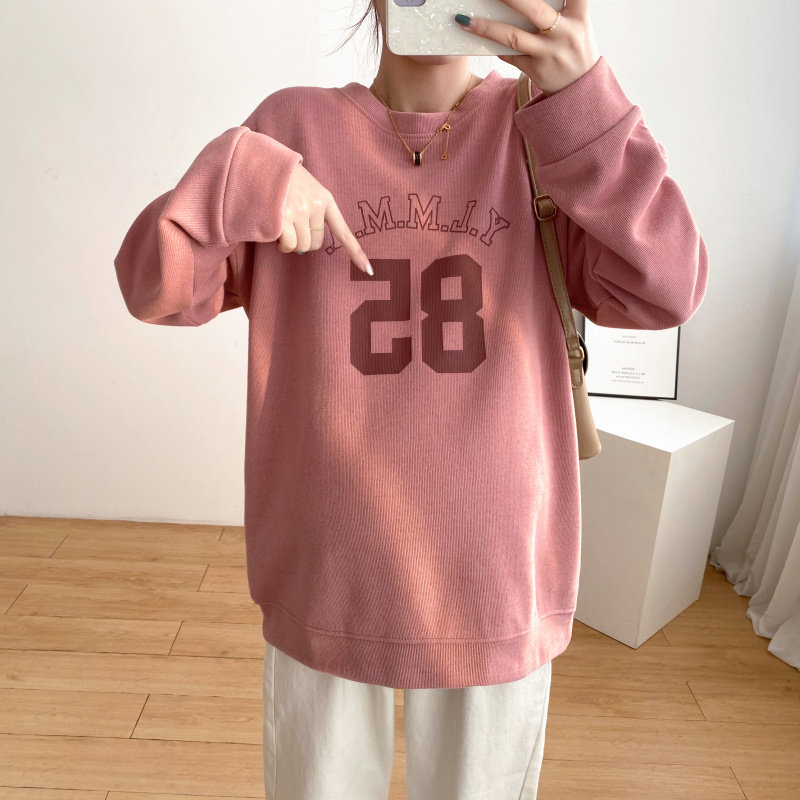 Autumn Clothing New Korean Version of Pregnancy Maternity Dress Loose medium Long version printed thick cotton T casual cover jacket with undershirt during pregnancy