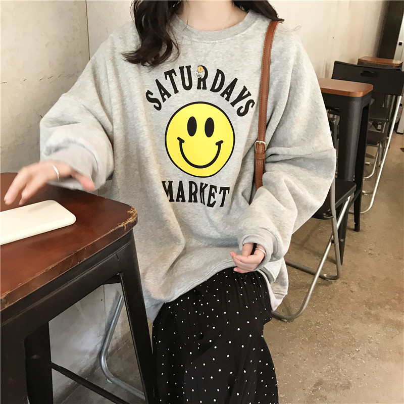 Autumn Winter Dress New Korean Version Large Size Gestation Woman Clothing Loose Necropolis Hooded Sweatshirt Fat MM Cartoon Undershirt Tide